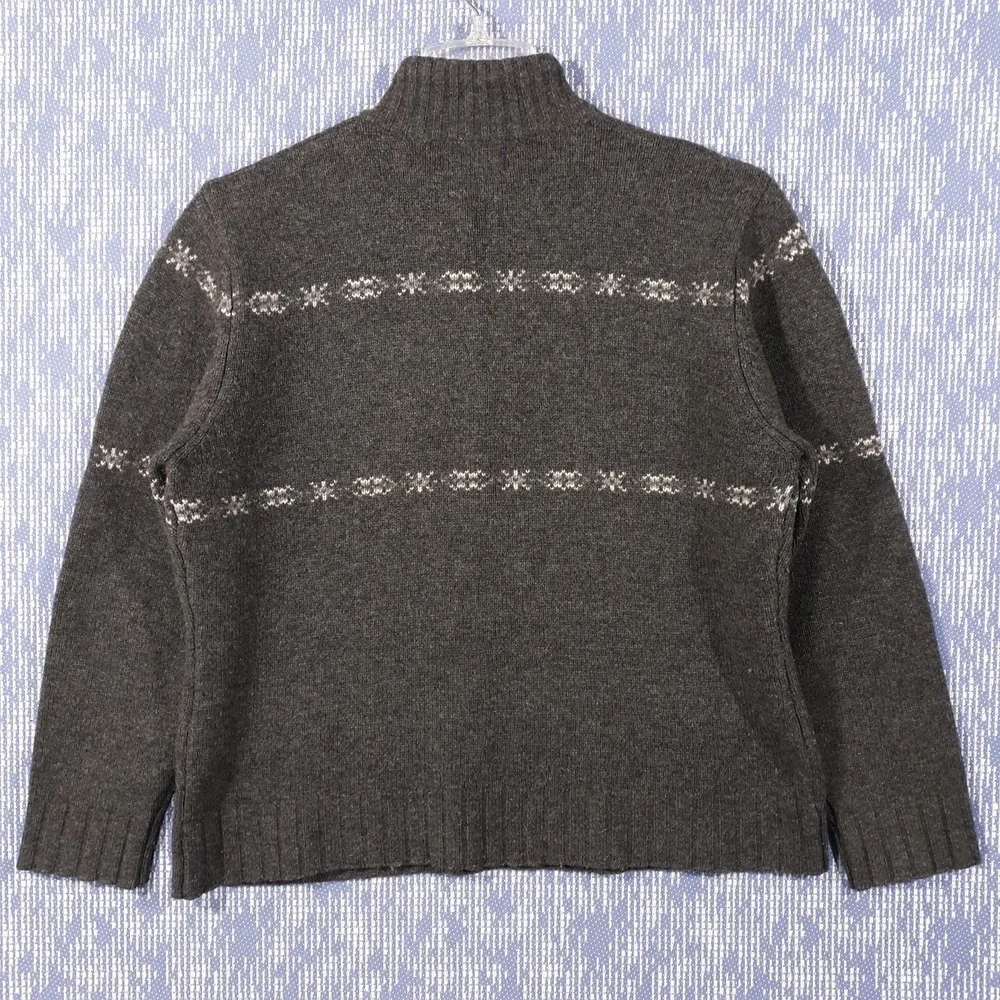 Woolrich Wool Sweater Womens XL Onyx Heather Fair Isle Gray Button Up Vintage